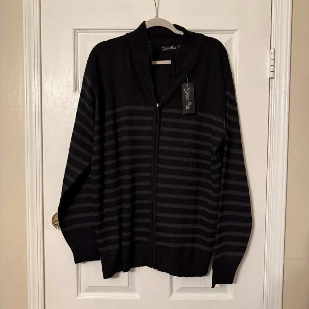Men's Black Striped Full-Zip Sweater